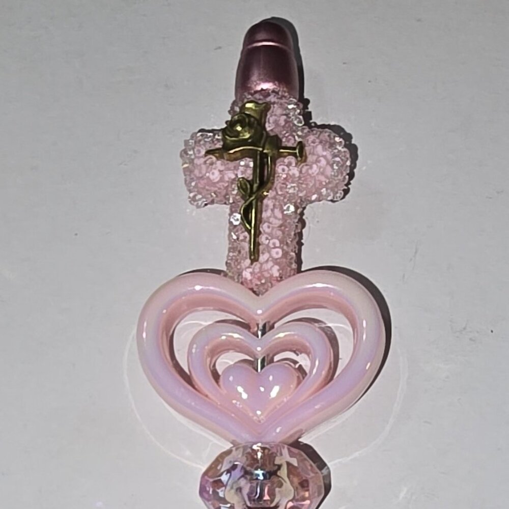 Cross Rose Nails Pink Unique Beaded Beauty Hope Sacrifice Ink Pen Sequin Sparkly